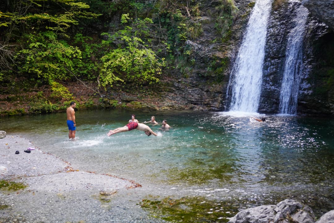 Swimming in a pond at Enipeas Gorge