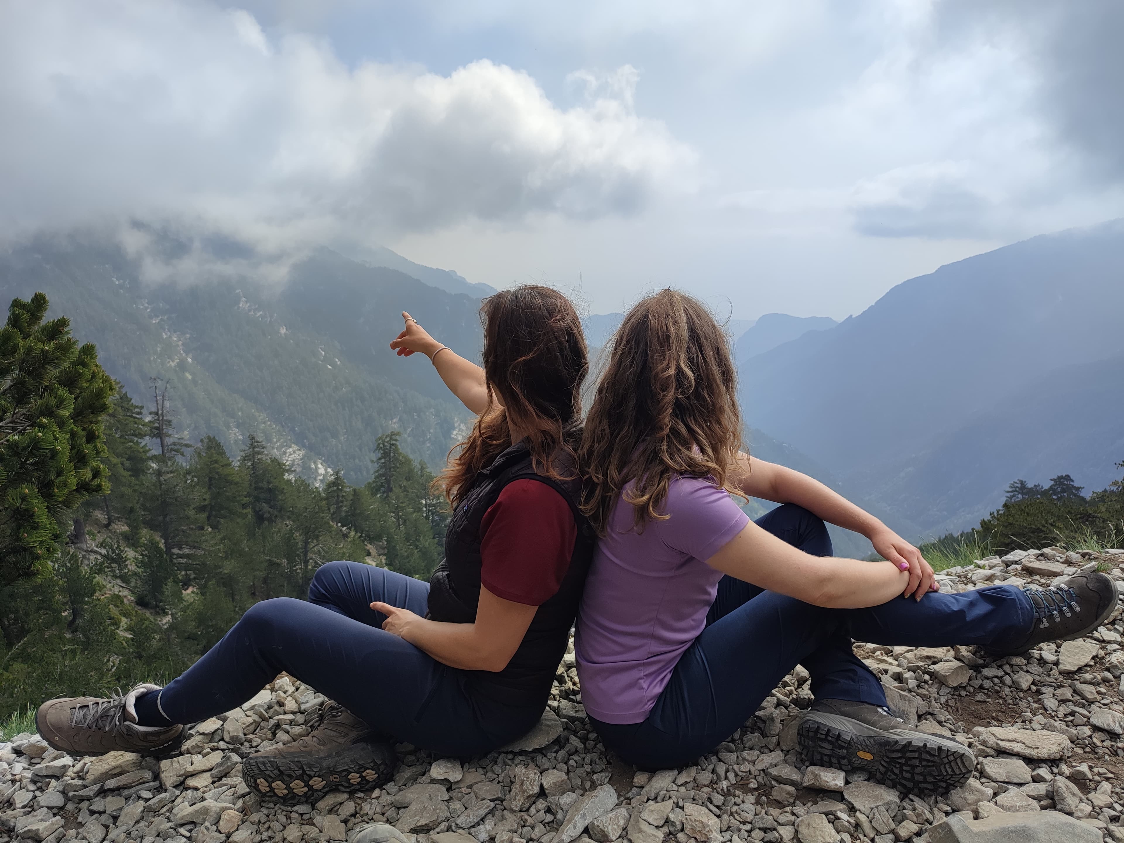host Maria with dog Ruby on Mount Olympus